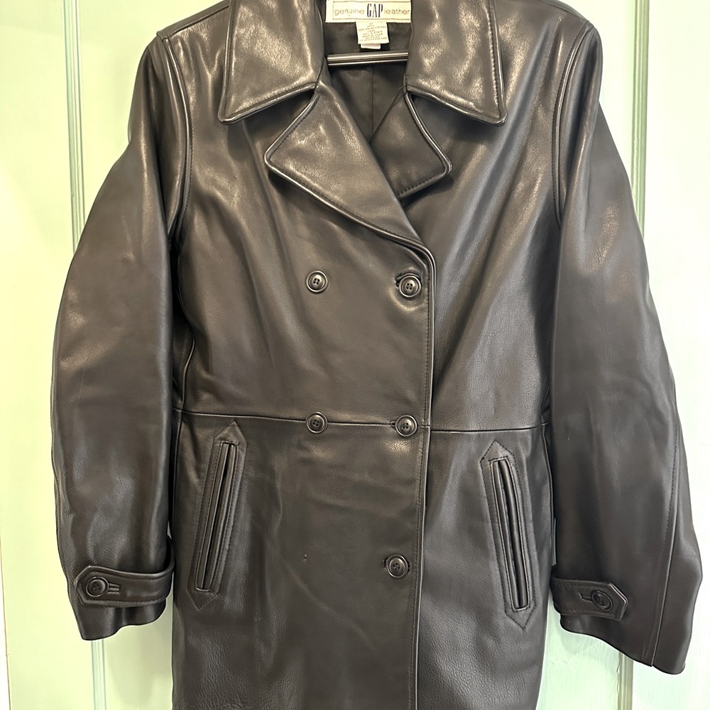 Vintage GAP Women's Black Leather Peacoat